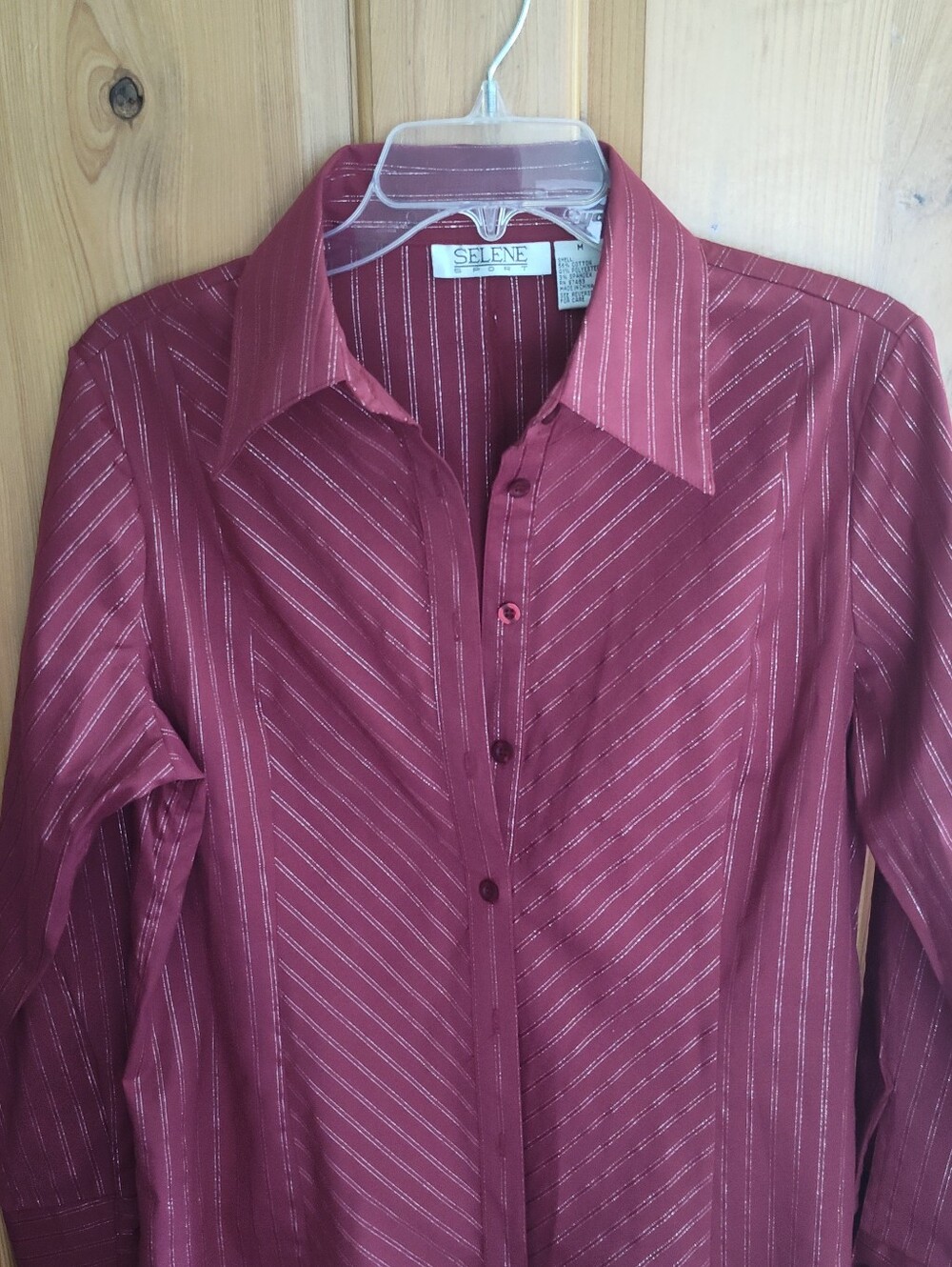 VTG Selene Sport Maroon Pinstripe Blouse NWOT Cotton Blend Stretch, Size M